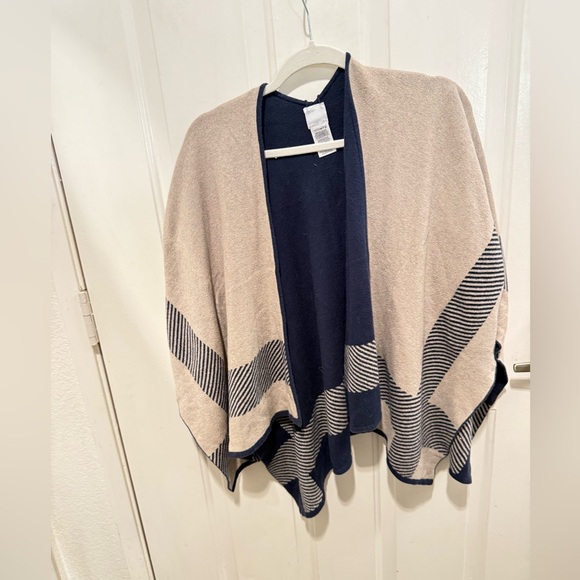 Cab Open Front Wrap Shawl Reversible Cardigan Sweater Blue Style 3163 Size M/L - Picture 3 of 9